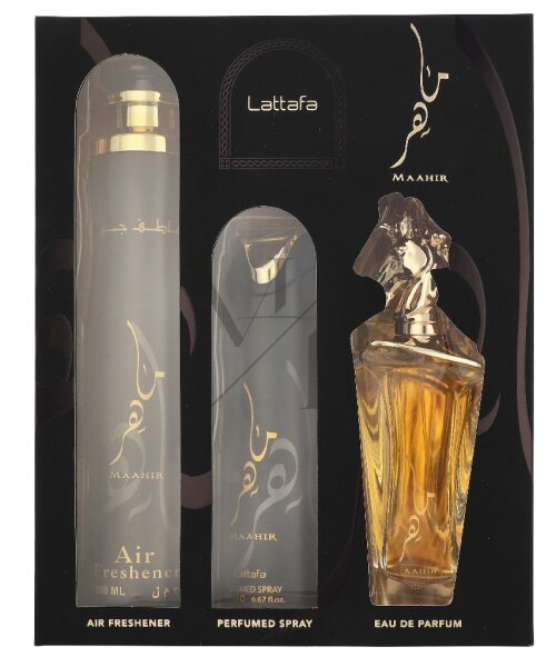 Lattafa Maahir Geschenkset Eau de Parfum 100ml/Deo Spray 200ml/Air Freshener 300ml