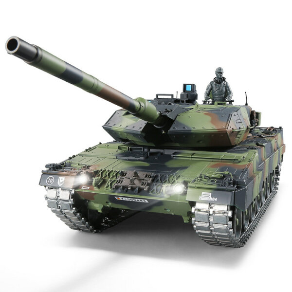 RC Panzer "German Leopard 2A6" Heng Long 1:16 mit R&S, Metallgetriebe (Stahl) und Metallketten -2,4Ghz -V 7.0 - PRO mit RRZ