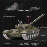 RC Panzer "Russicher T-72" Heng Long 1:16 mit Rauch&Sound und Stahlgetriebe -2,4Ghz V 7.0 - PRO